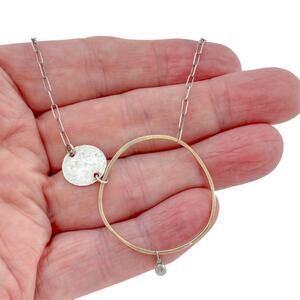 Vintage Silver & Gold Tone ARD Diamond Circle Necklace 17.5"